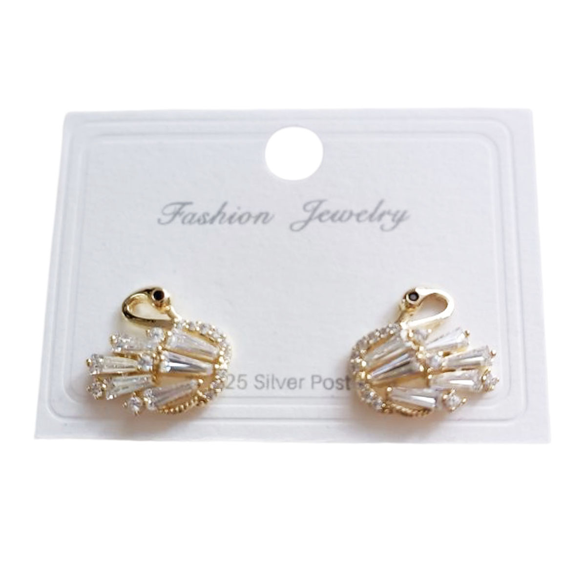 Boucles d\'oreilles \'Cygne\' blanc doré - 15x13 mm - [R8611]