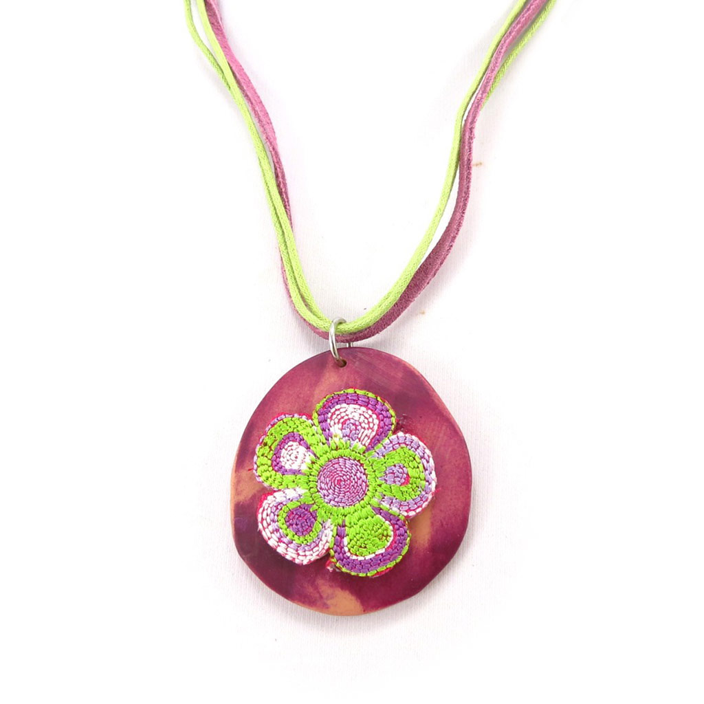 Collier créateur \'Vahiné\' violet vert - 45 mm - [R8629]