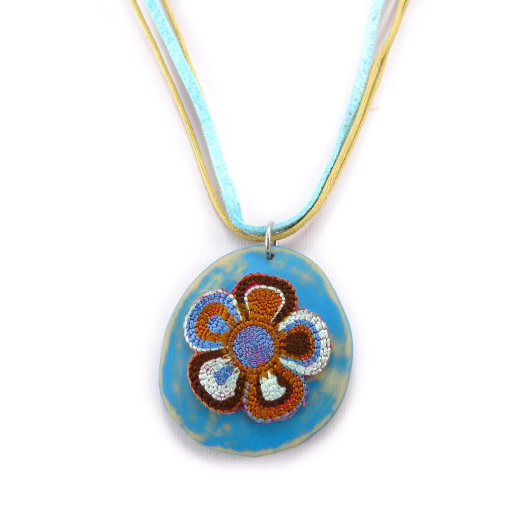 Collier créateur \'Vahiné\' bleu - 45 mm - [R8631]
