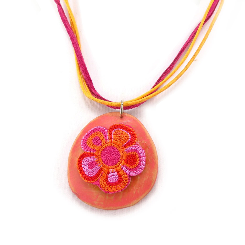 Collier créateur \'Vahiné\' rose rouge - 45 mm - [R8632]