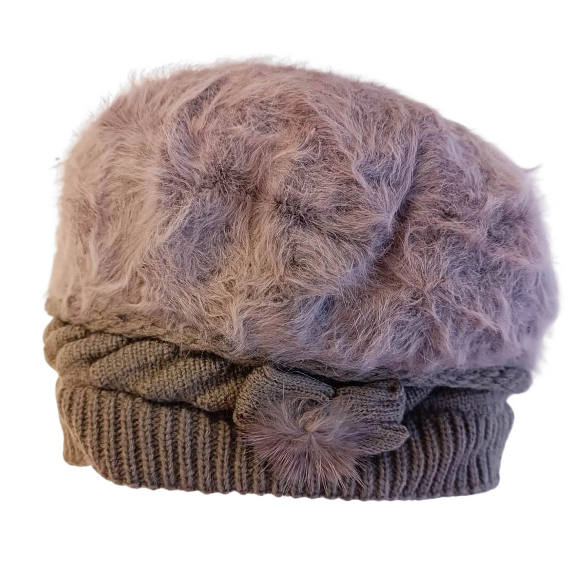 Bonnet angora \'Clothilde\' taupe - taille unique - [R8676]