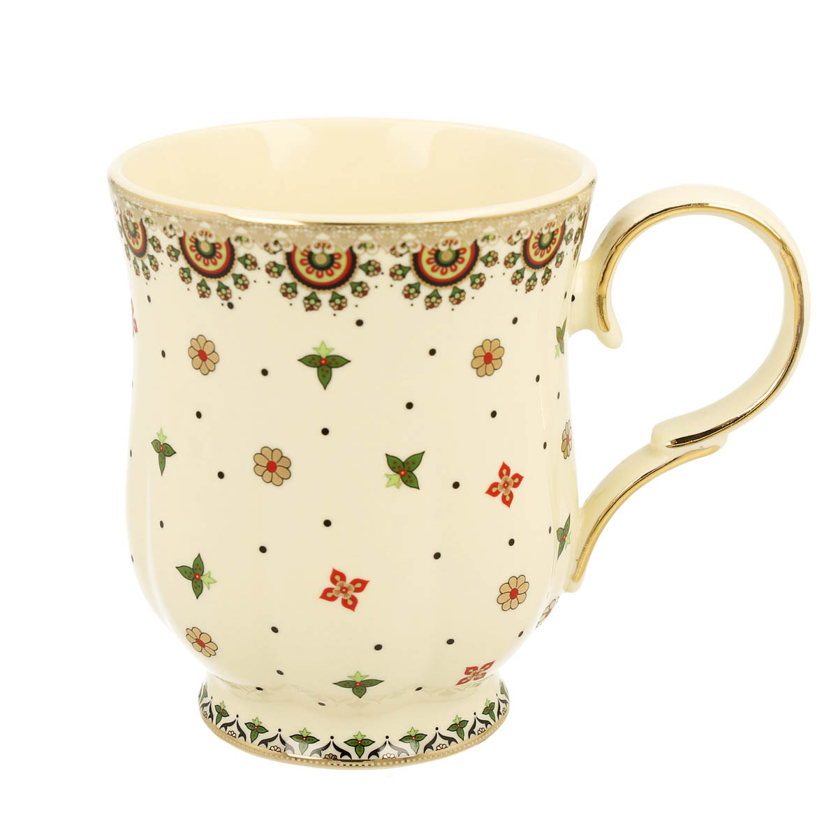 Mug porcelaine \'Papillons Enchantés\' beige multicolore - 11x9 cm (450 ml) - [R8686]