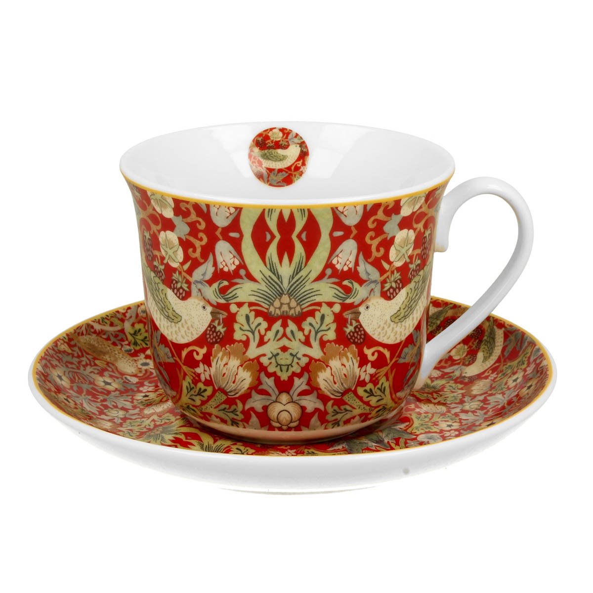 Déjeuner tasse porcelaine \'William Morris Collection\' rouge (Strawberry Thief) - 10x8 cm (470 ml) - [R8691]