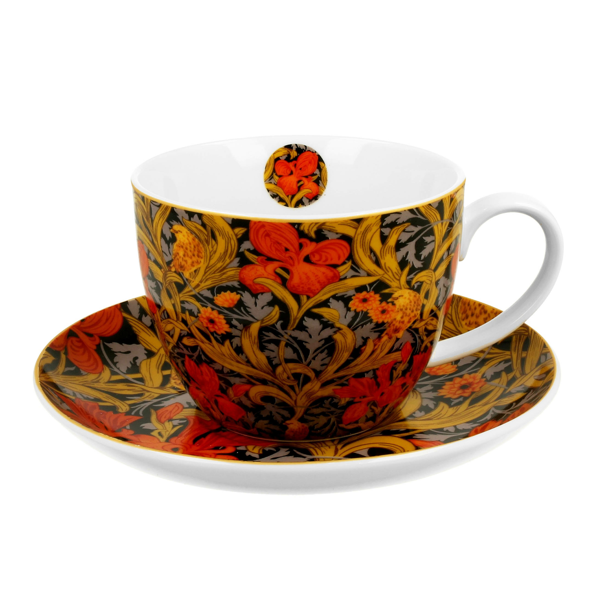 Déjeuner tasse porcelaine \'William Morris Collection\' orange marron (Iris) - 10x8 cm (470 ml) - [R8696]