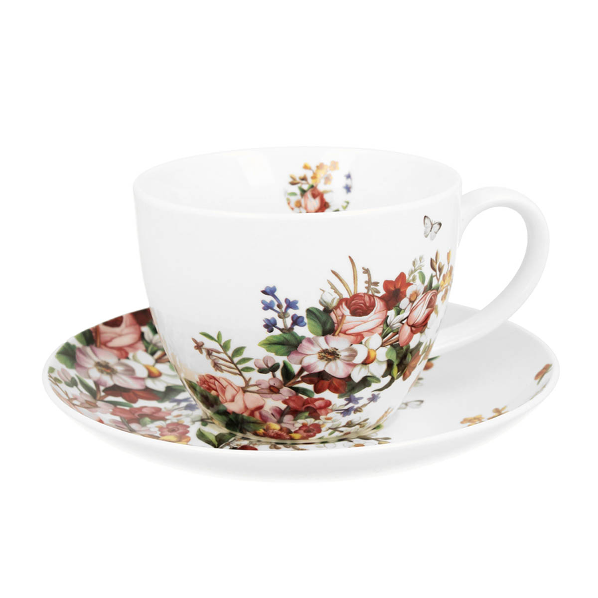 Déjeuner tasse porcelaine \'Jardin Botanique\' rose blanc - 10x8 cm (470 ml) - [R8701]