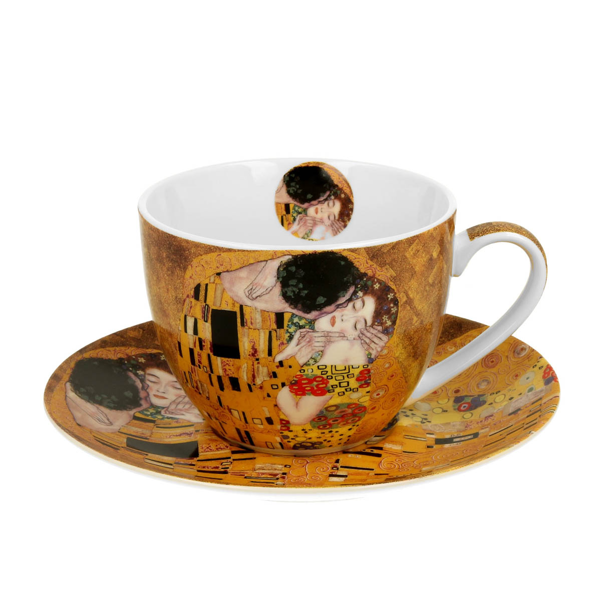 Tasse et soucoupe porcelaine \'Gustav Klimt\' (Le Baiser) - 90x70 mm (280 ml) - [R8702]