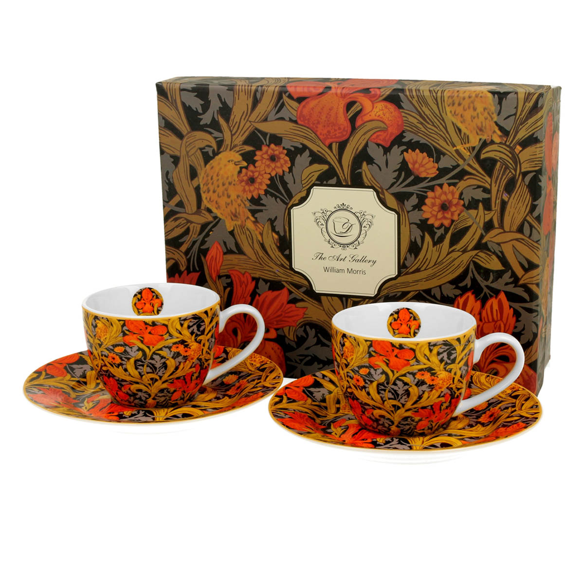 Set 2 tasses espresso porcelaine \'William Morris Collection\' orange marron (Iris) - 65x50 mm (110 ml) - [R8709]