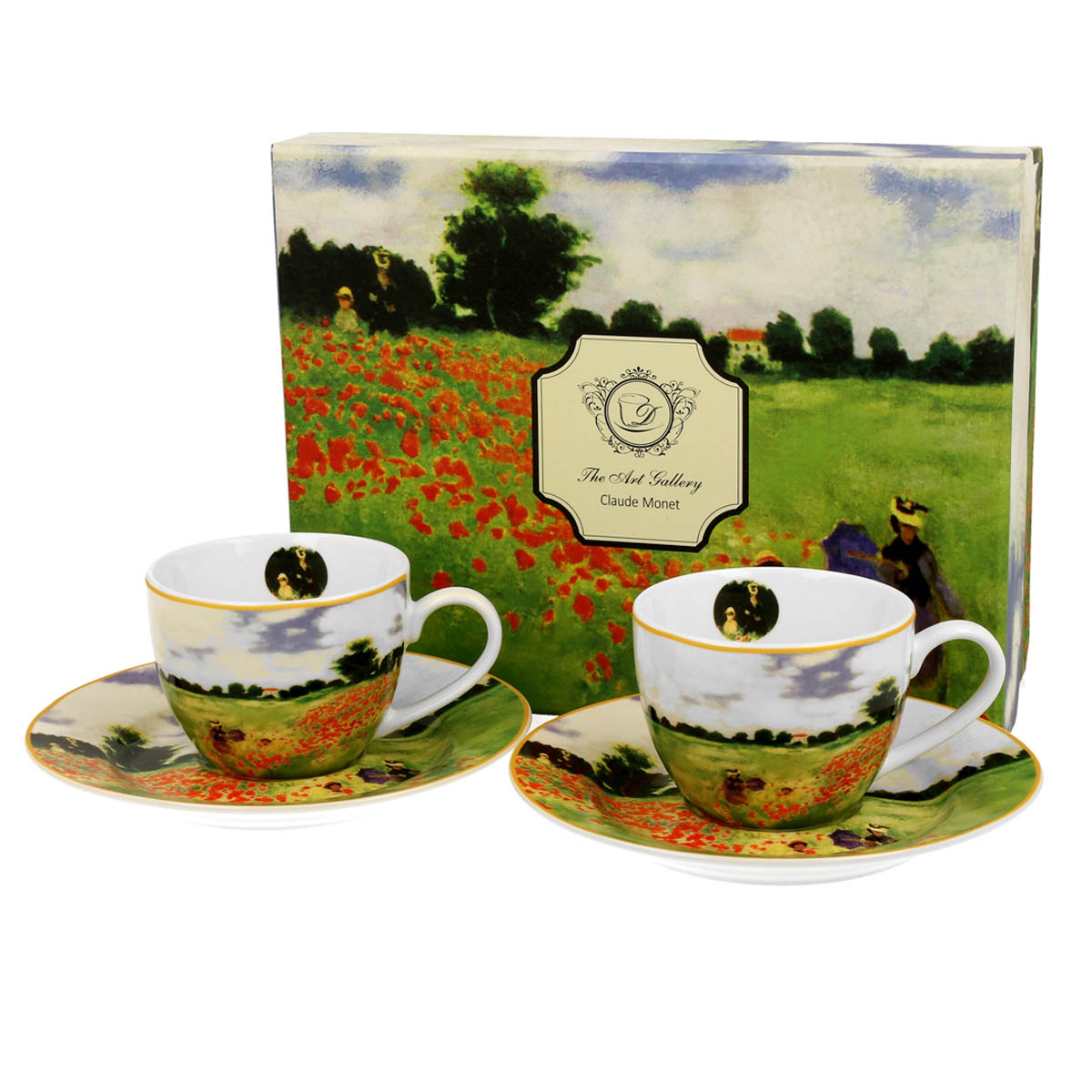 Set 2 tasses espresso porcelaine \'Claude Monet\' (Champ de Coquelicots) - 65x50 mm (110 ml) - [R8712]