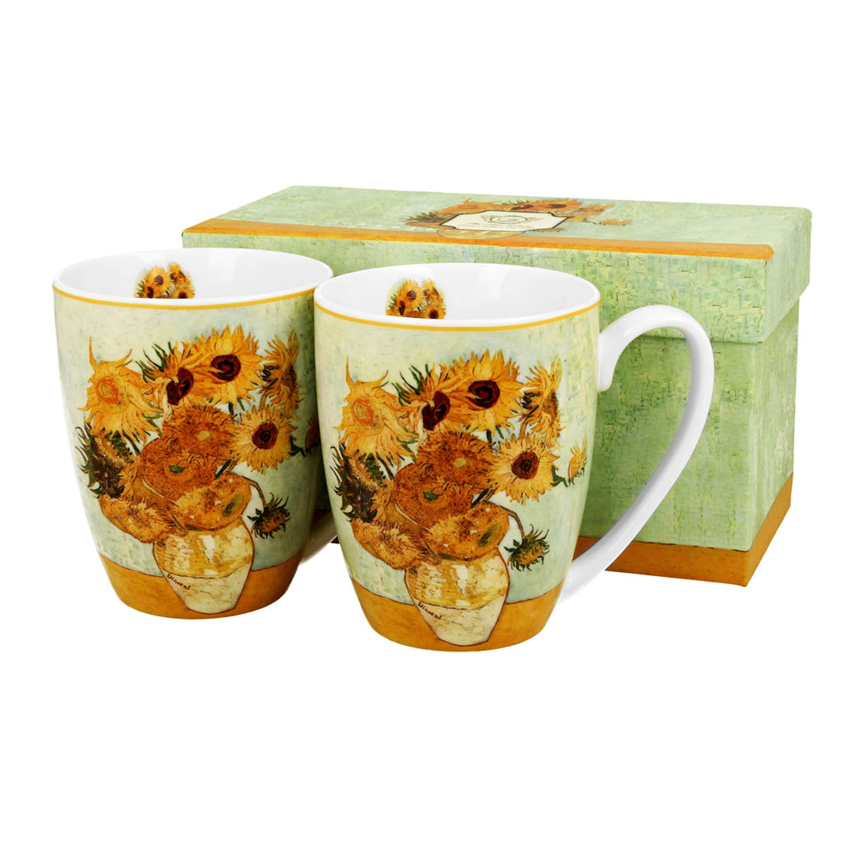 Coffret 2 mugs porcelaine \'Vincent Van Gogh\' (Les Tournesols) - 10x8 cm (380 ml) - [R8728]