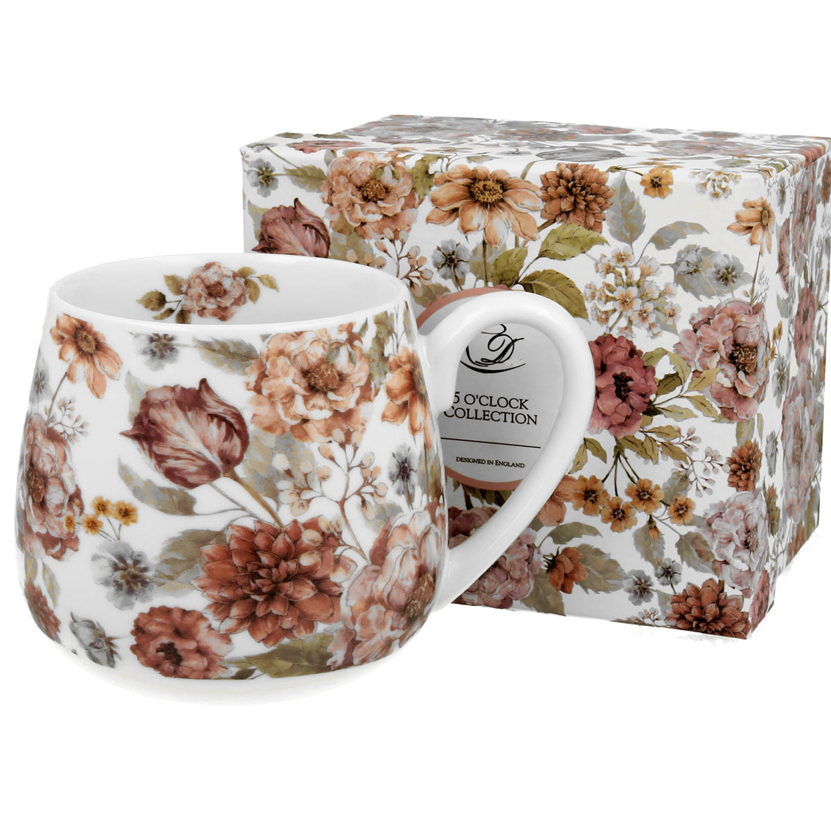 Mug tonneau porcelaine \'Jardin Botanique\' rose blanc - 9x9 cm (430 ml) - [R8744]