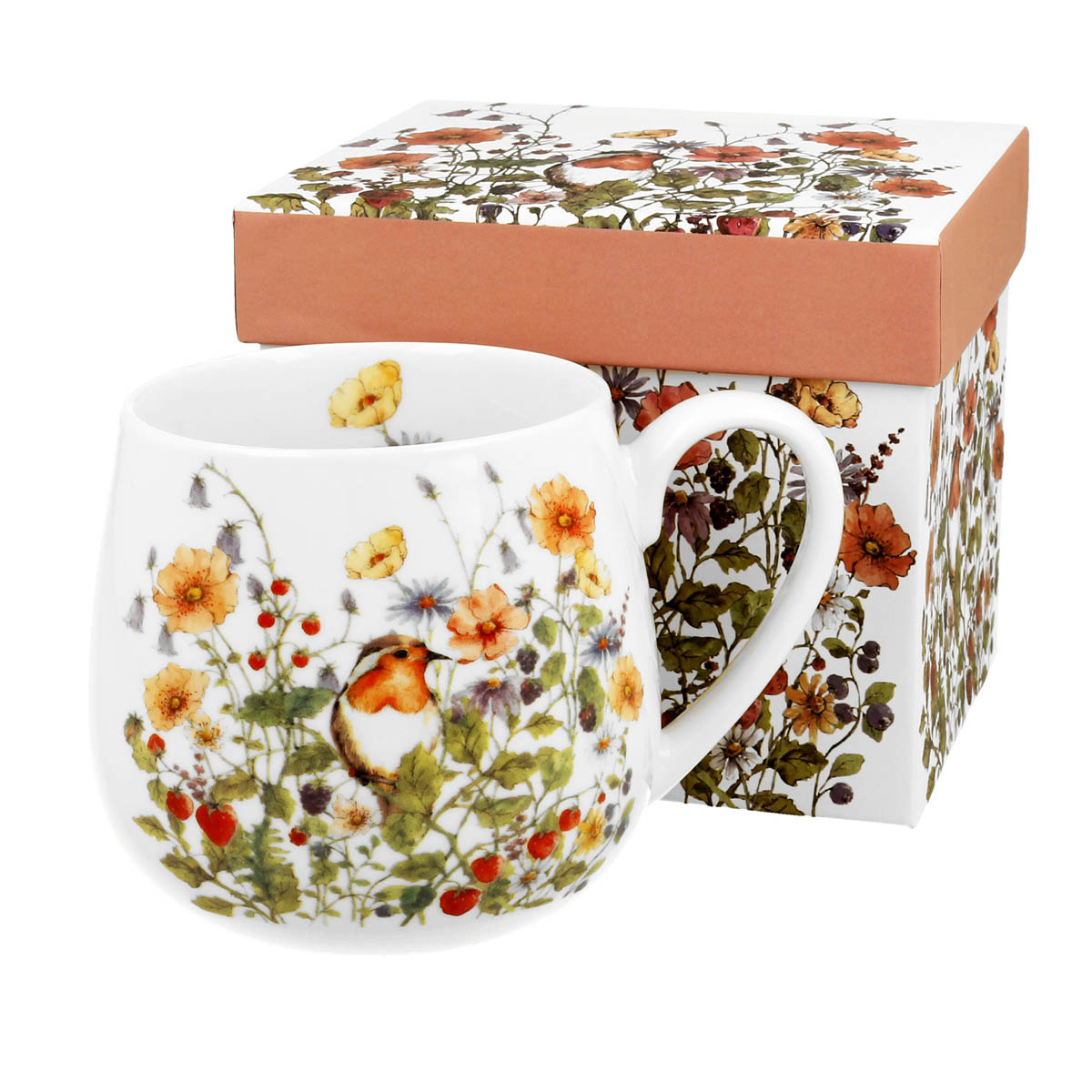 Mug tonneau porcelaine \'Jardin Botanique\' orange jaune - 9x9 cm (430 ml) - [R8758]