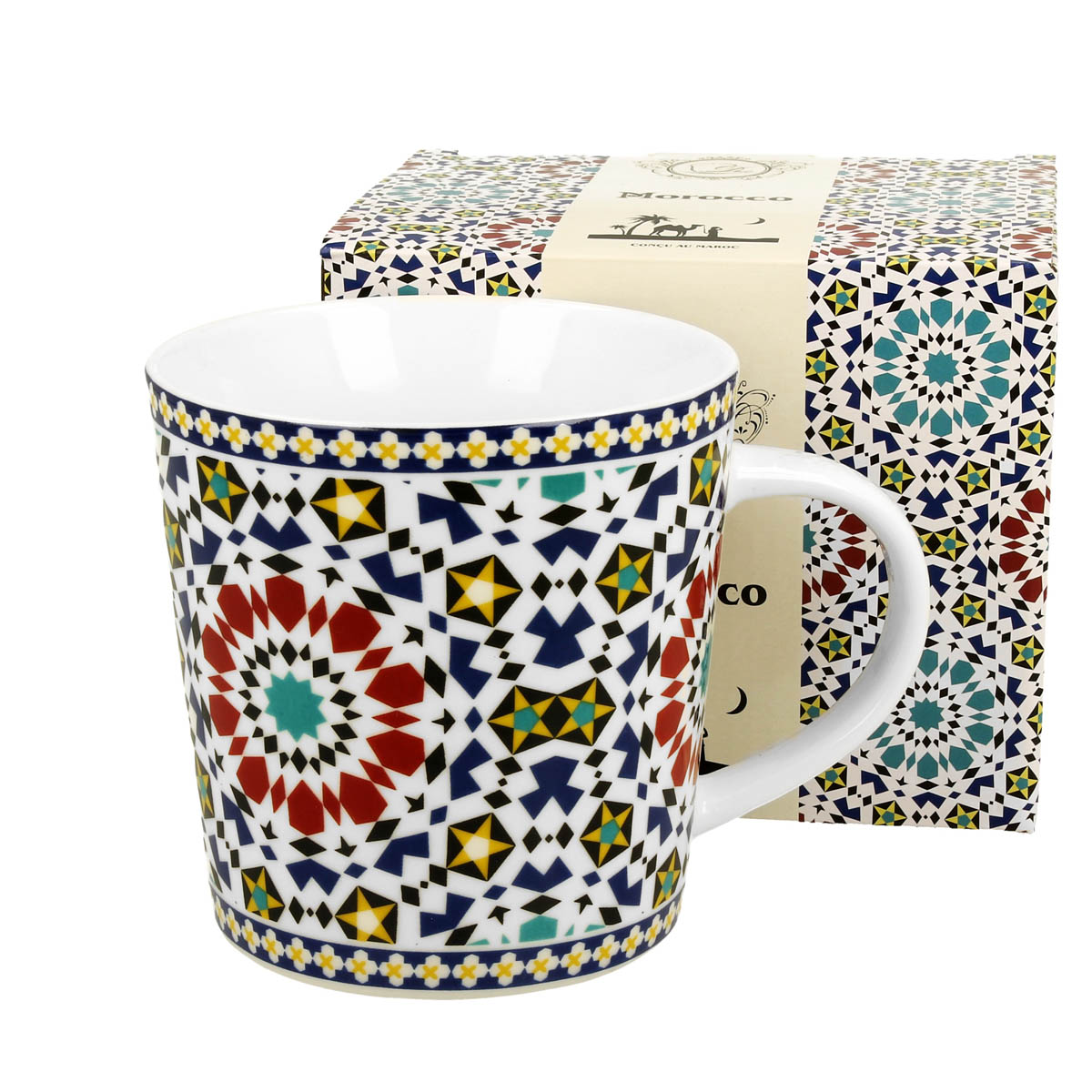 Mug Latte porcelaine \'Mosaïque\' multicolore - 95x100 mm (450 ml) - [R8771]