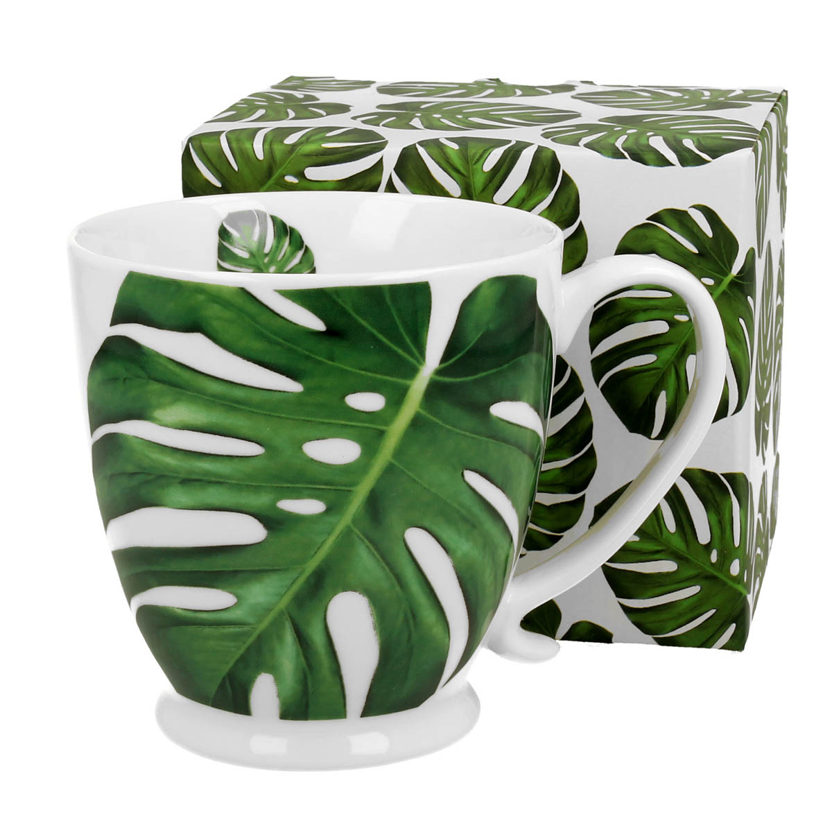 Mug jumbo porcelaine \'Monstera\' vert blanc - 11x10 cm (480 ml) - [R8772]