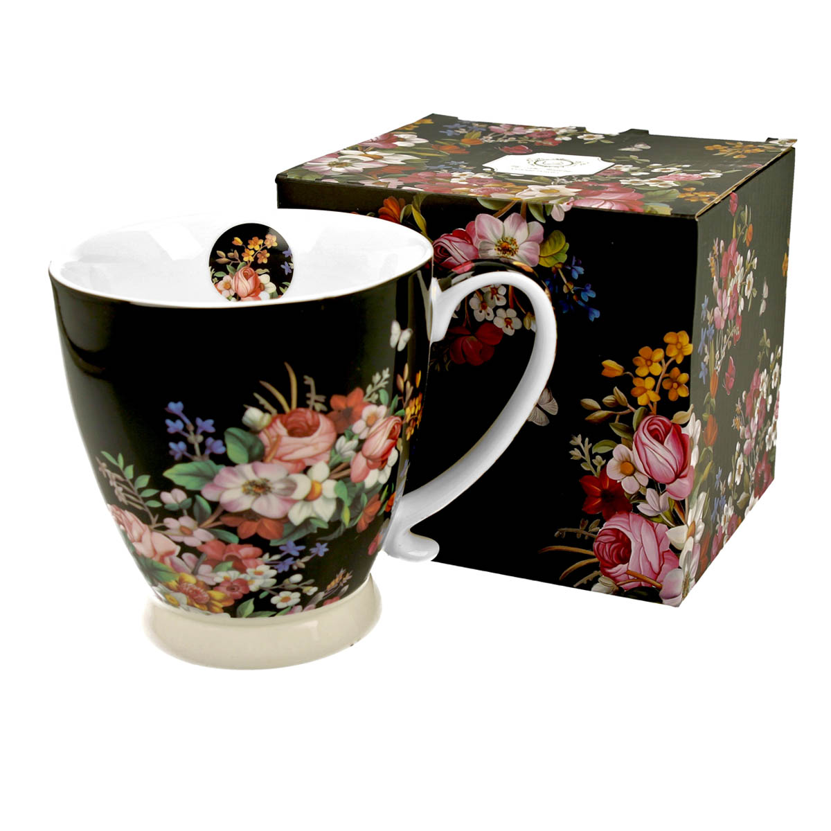 Mug jumbo porcelaine \'Jardin Botanique\' noir rose - 11x10 cm (480 ml) - [R8776]