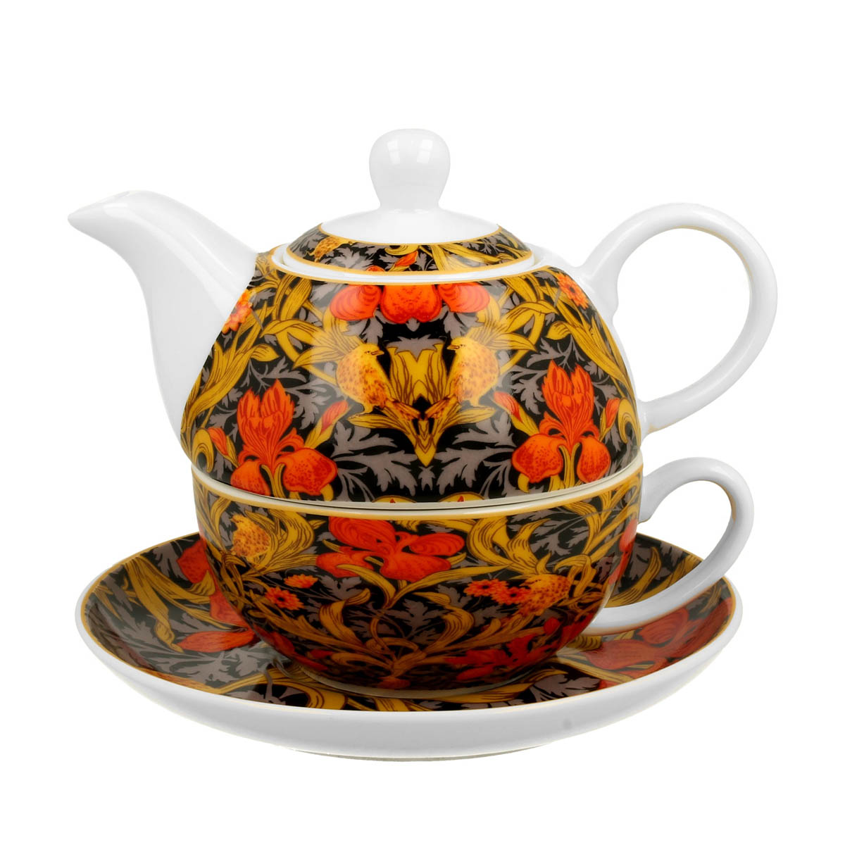 Solitaire porcelaine \'William Morris Collection\' orange marron - hauteur 13 cm - [R8802]