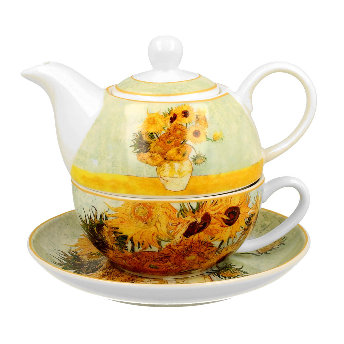Solitaire porcelaine \'Vincent Van Gogh\' (les Tournesols) - hauteur 13 cm - [R8813]