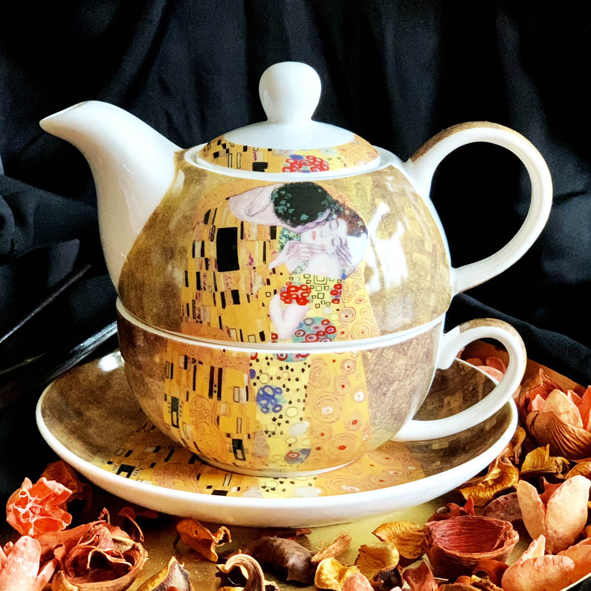 Solitaire porcelaine \'Gustav Klimt\' (le Baiser) - hauteur 13 cm - [R8814]