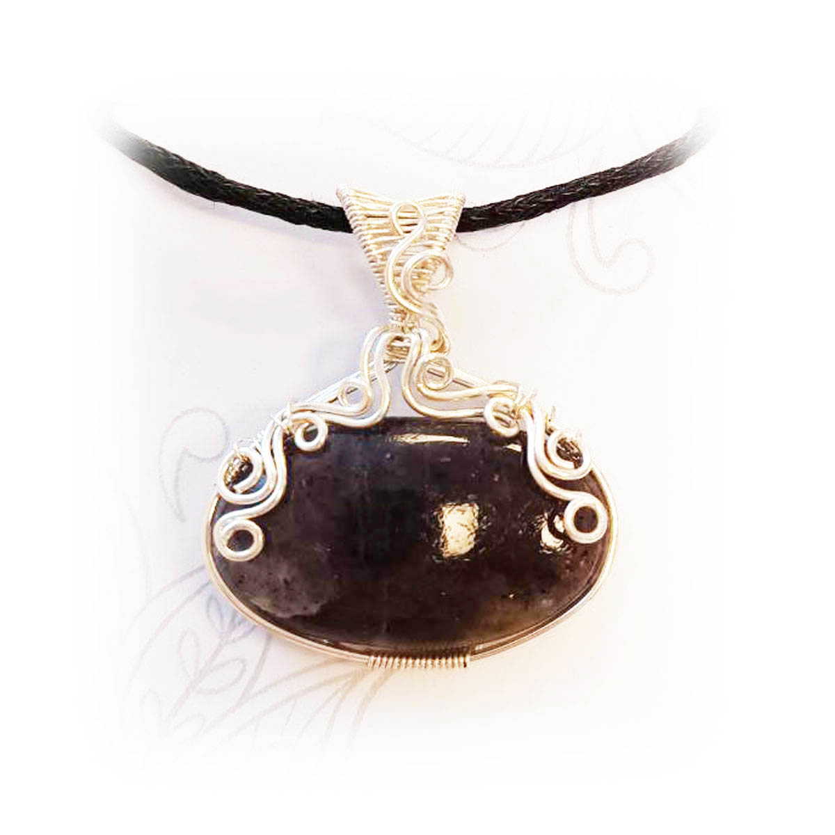 Collier Argent artisanal \'Circe\' quartz gris - 35x30 mm - [R8829]
