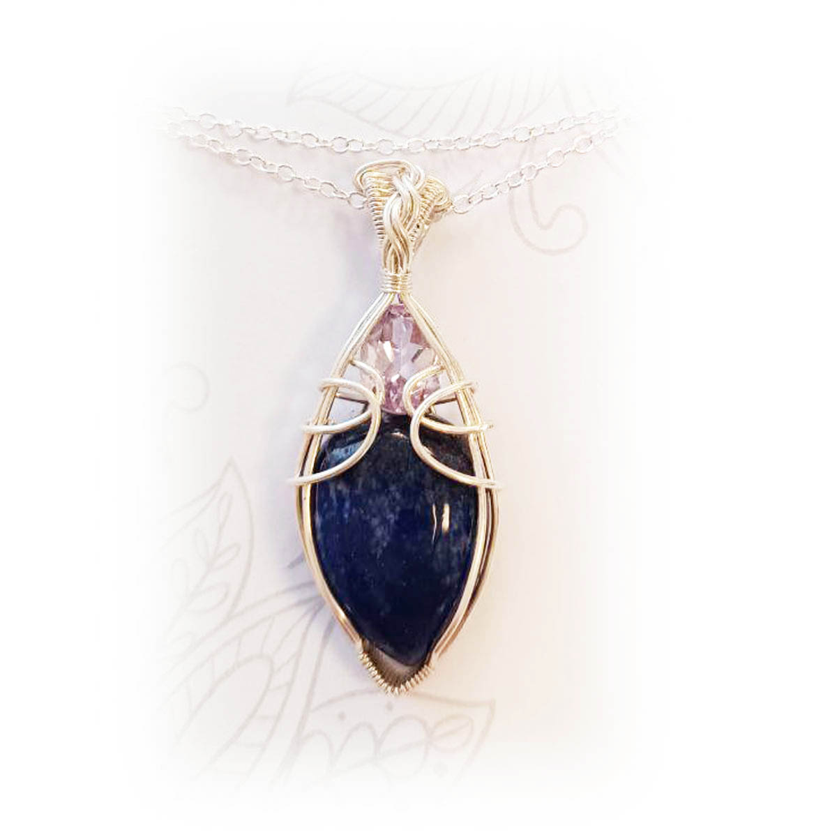 Collier Argent artisanal \'Circe\' lapis lazuli, améthyste - 45x15 mm - [R8830]