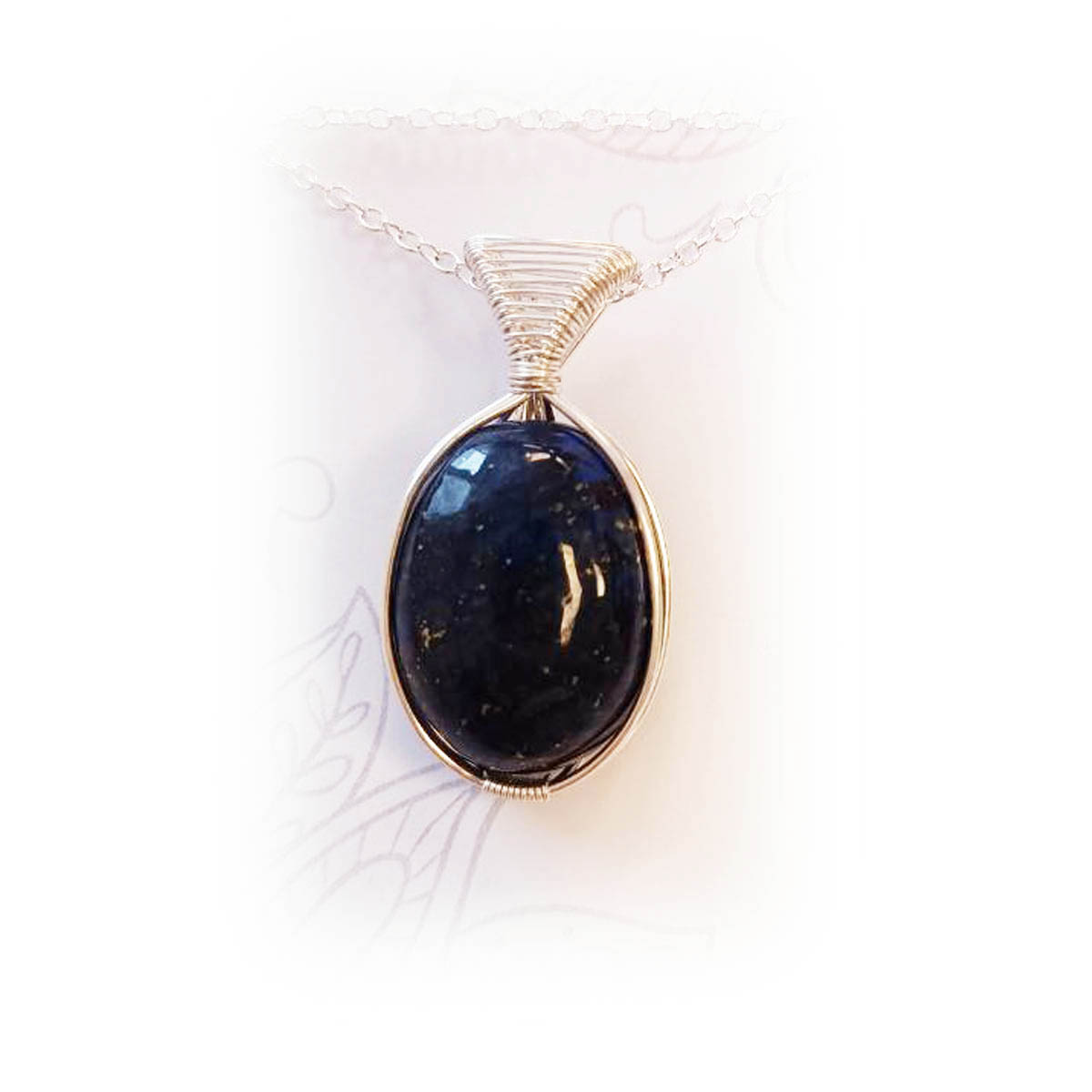 Collier Argent artisanal \'Circe\' lapis lazuli - 35x15 mm - [R8831]