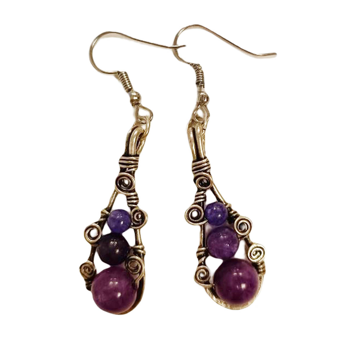 Boucles d\'oreilles artisanales \'Minéralia\' violet - 35x13 mm - [R8860]