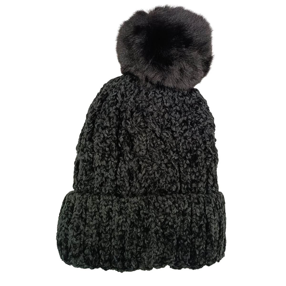 Bonnet maille chenille \'Scarlett\' noir - taille unique - [R8920]
