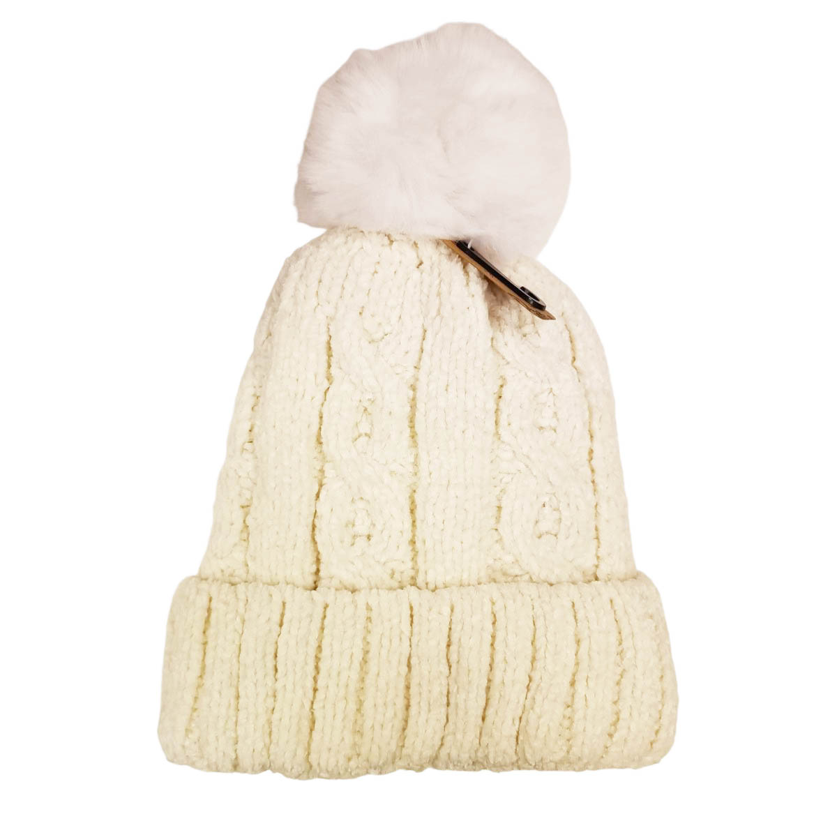 Bonnet maille chenille \'Scarlett\' blanc ivoire - taille unique - [R8923]