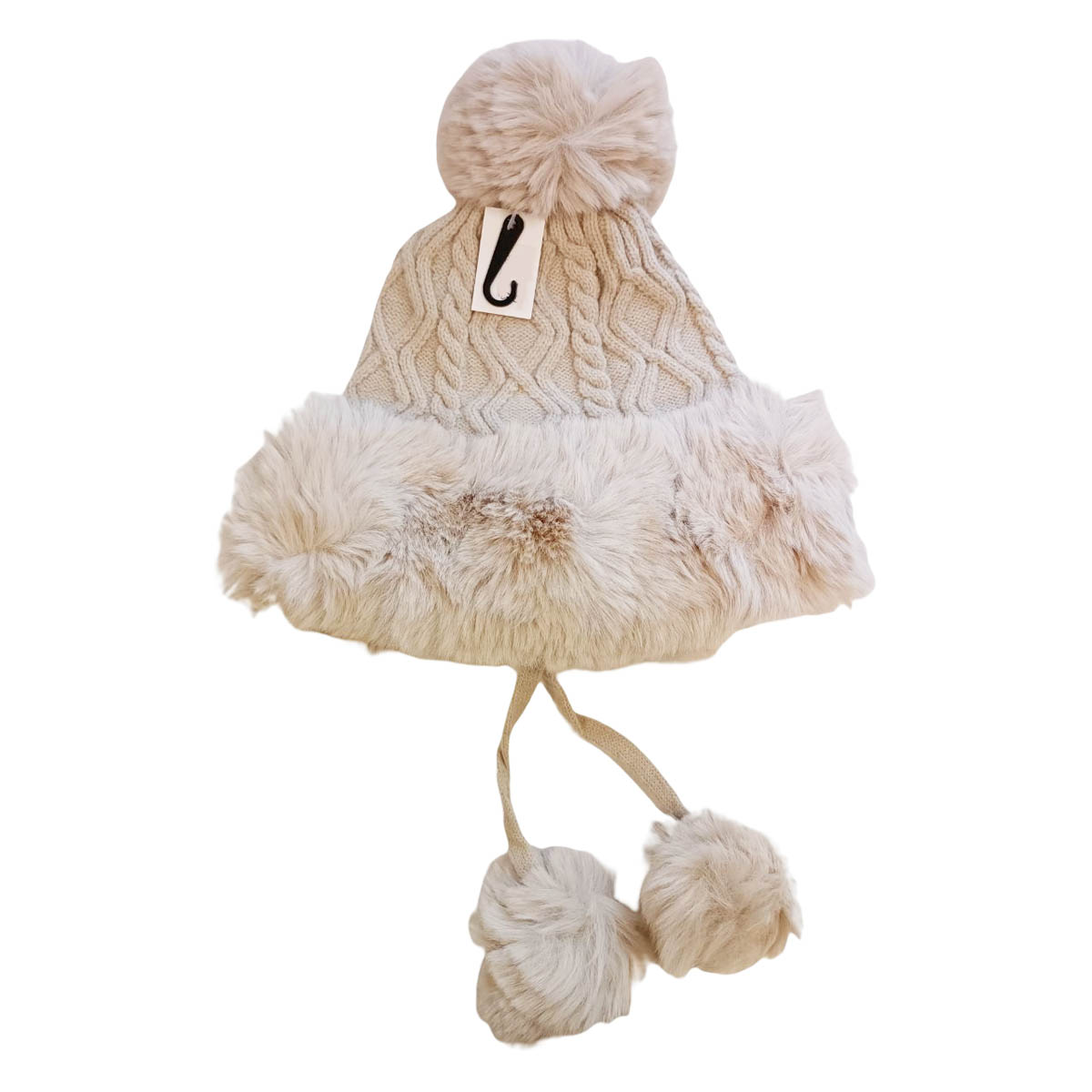 Bonnet tricot pompons \'Scarlett\' beige - taille unique - [R8928]