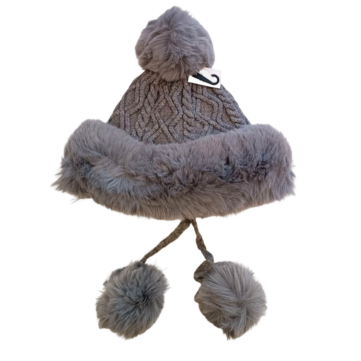Bonnet tricot pompons \'Scarlett\' gris - taille unique - [R8931]
