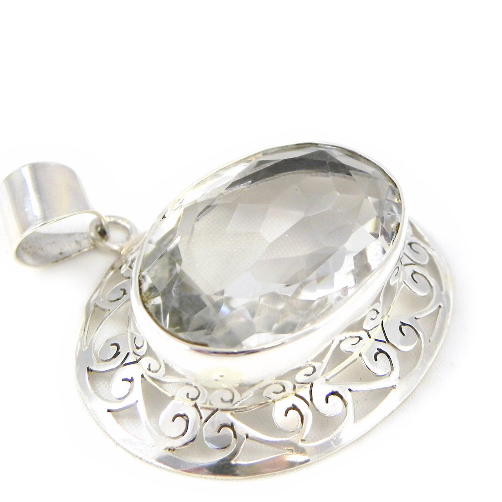 Pendentif Argent artisanal \'Colisée\' cristal blanc - 40x30 mm - [H0084]