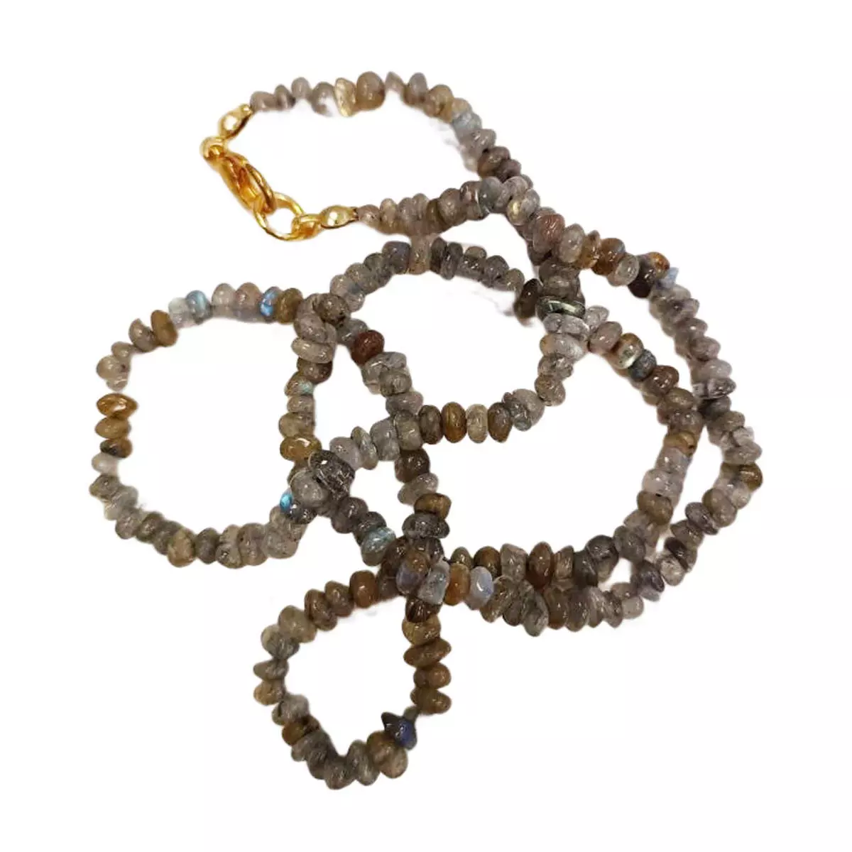 les trésors de lily Collier artisanal 'Minéralia' labradorite verte 45 cm 4/5 mm (ou pierre des soignants) [R8983]