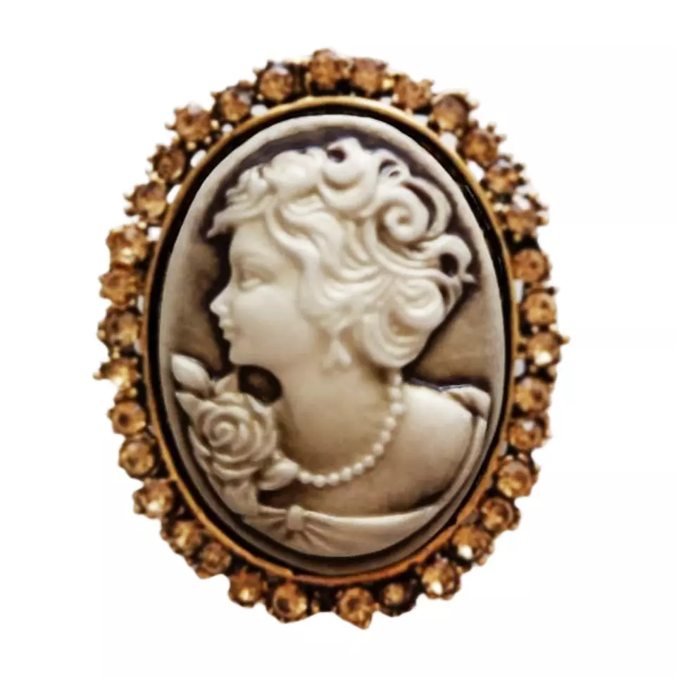 les trésors de lily Broche créateur 'Divine Camée' marron 45x40 mm [R8177]