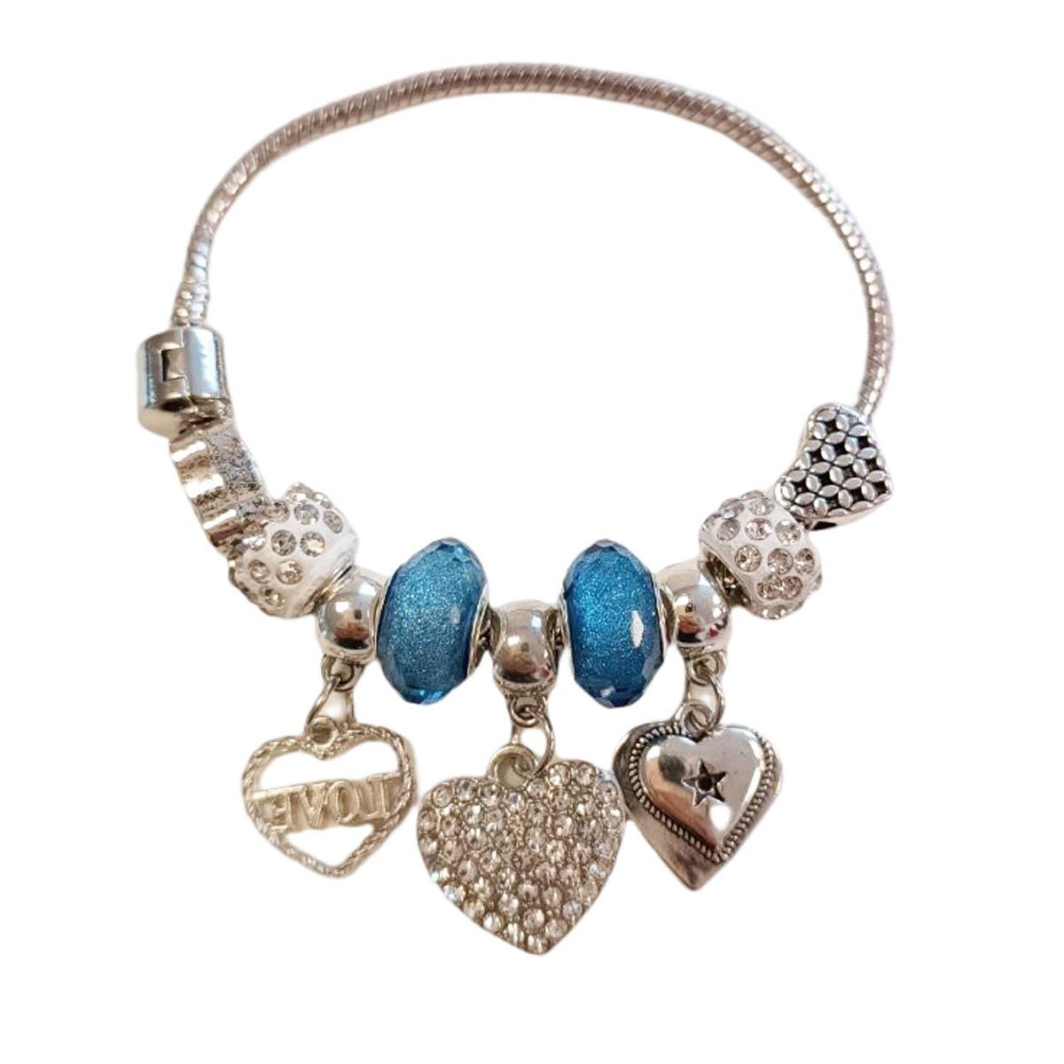 Bracelet Acier \'Love\' bleu argenté - 17x17 mm - [R9078]