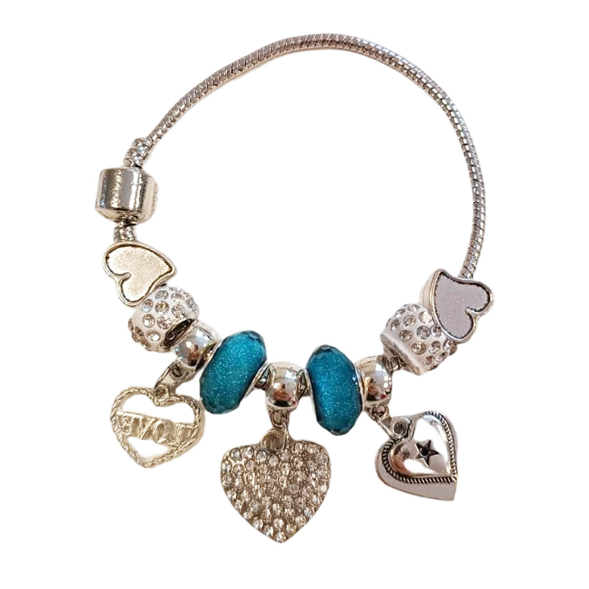 Bracelet Acier \'Love\' turquoise argenté - 17x17 mm - [R9080]