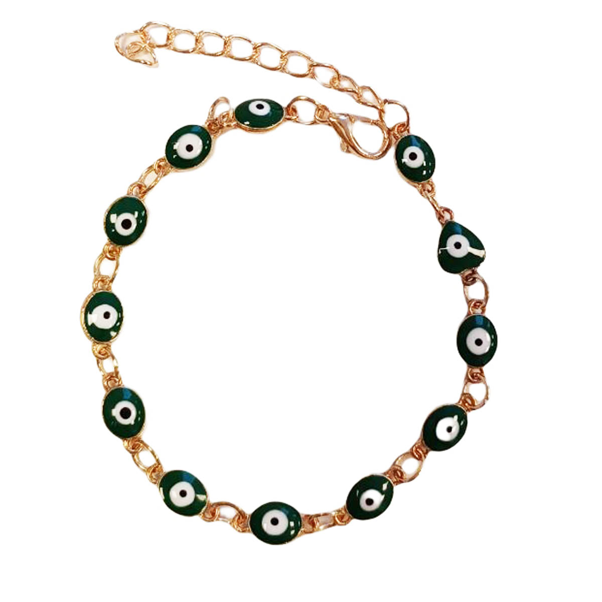 Bracelet créateur \'Oeil de Fatma\' vert doré - 5 mm - [R9095]