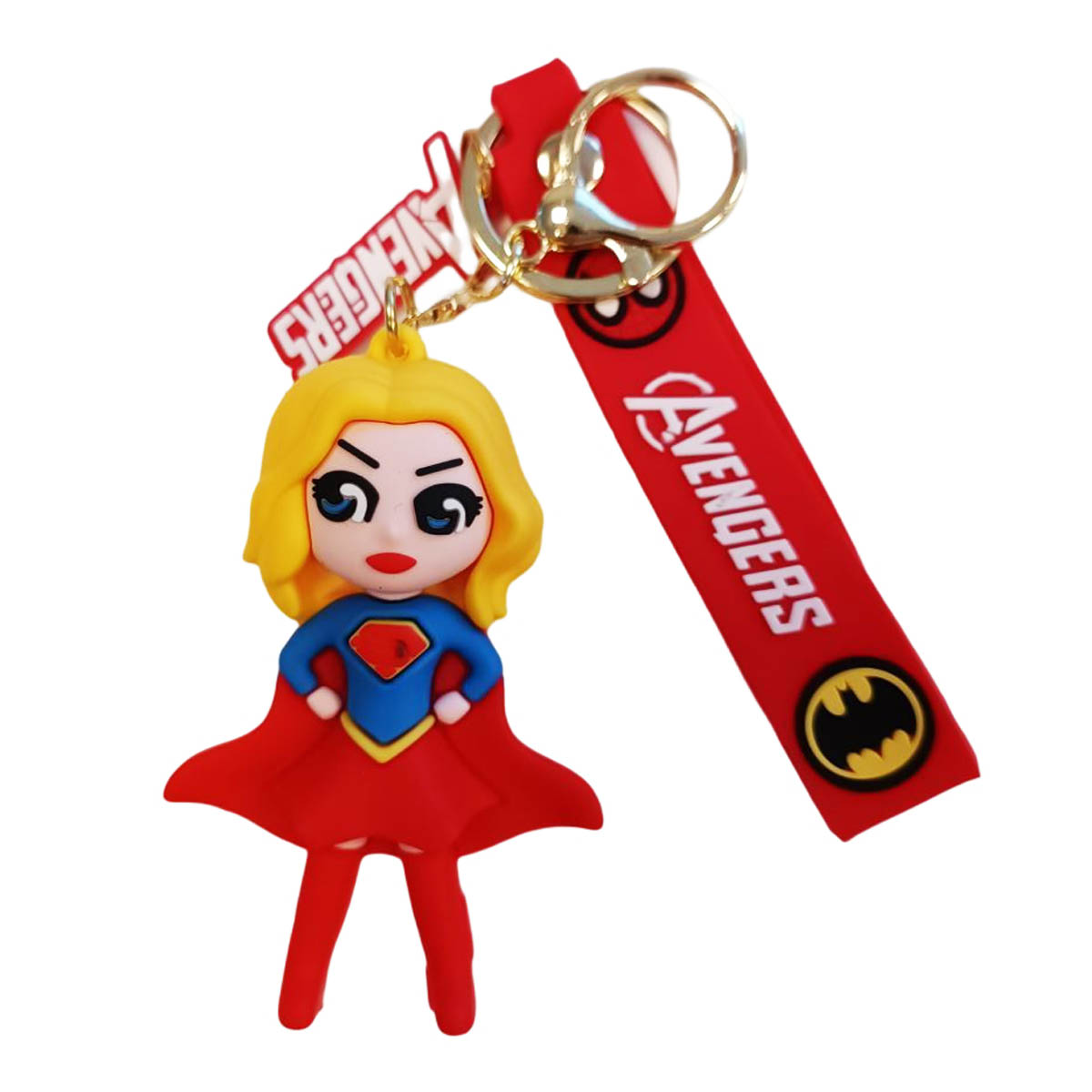 Porte-clés / bijoux de sac 3D résine \'Super Woman\' rouge bleu - 75x50 mm - [R9104]