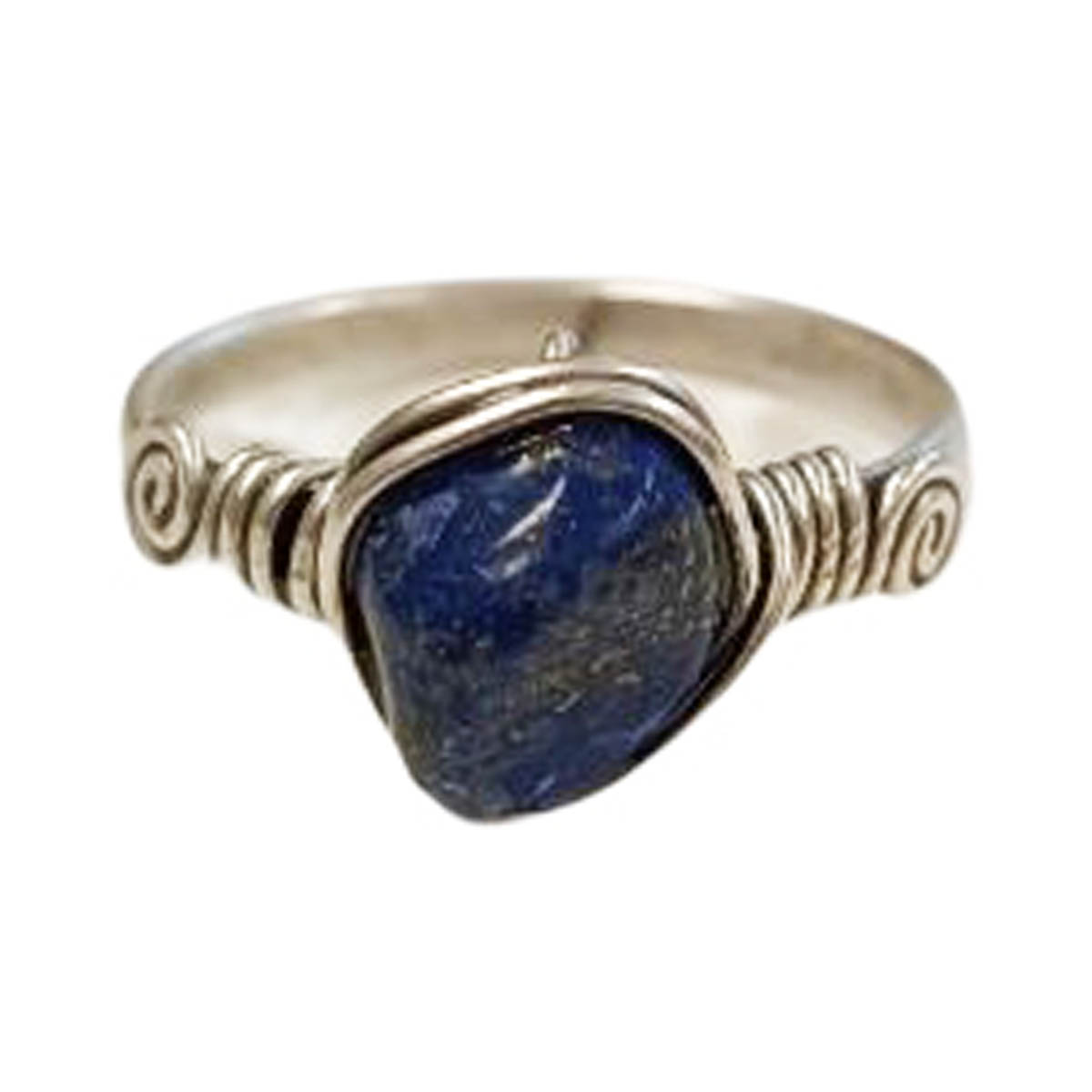 Bague artisanale \'Minéralia\' lapis lazuli argenté - 7 mm - [R9140]