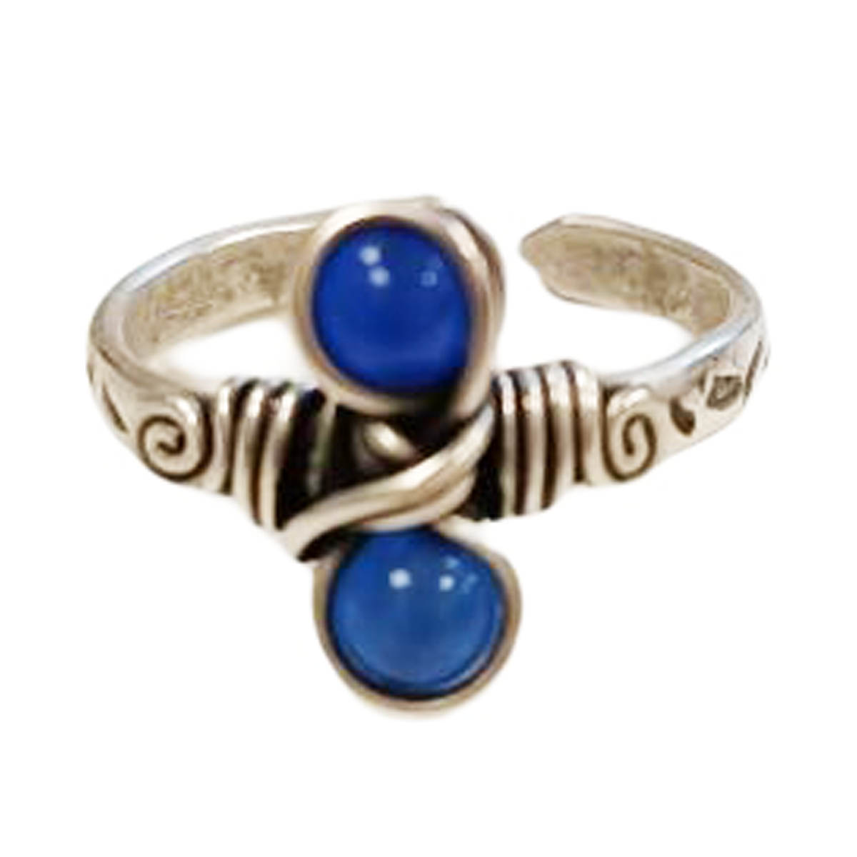 Bague artisanale \'Minéralia\' agate bleu argenté - 12x5 mm - [R9146]