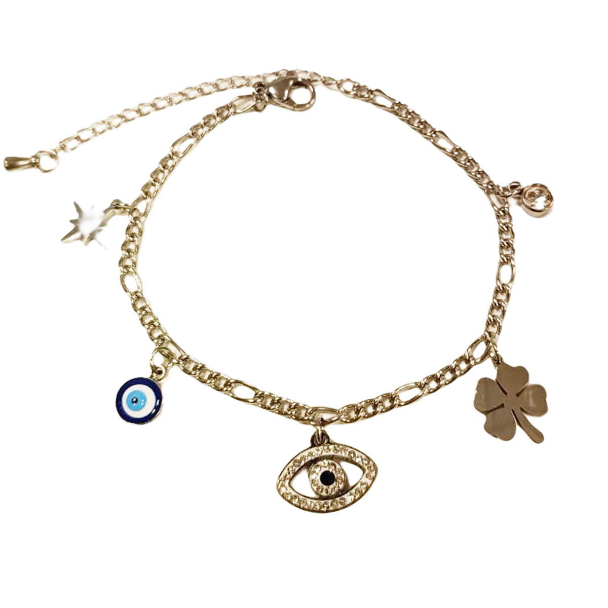 Bracelet Acier \'Mélodie du Bonheur\' bleu argenté - 10 mm (trèfle, fatma,) - [R9149]