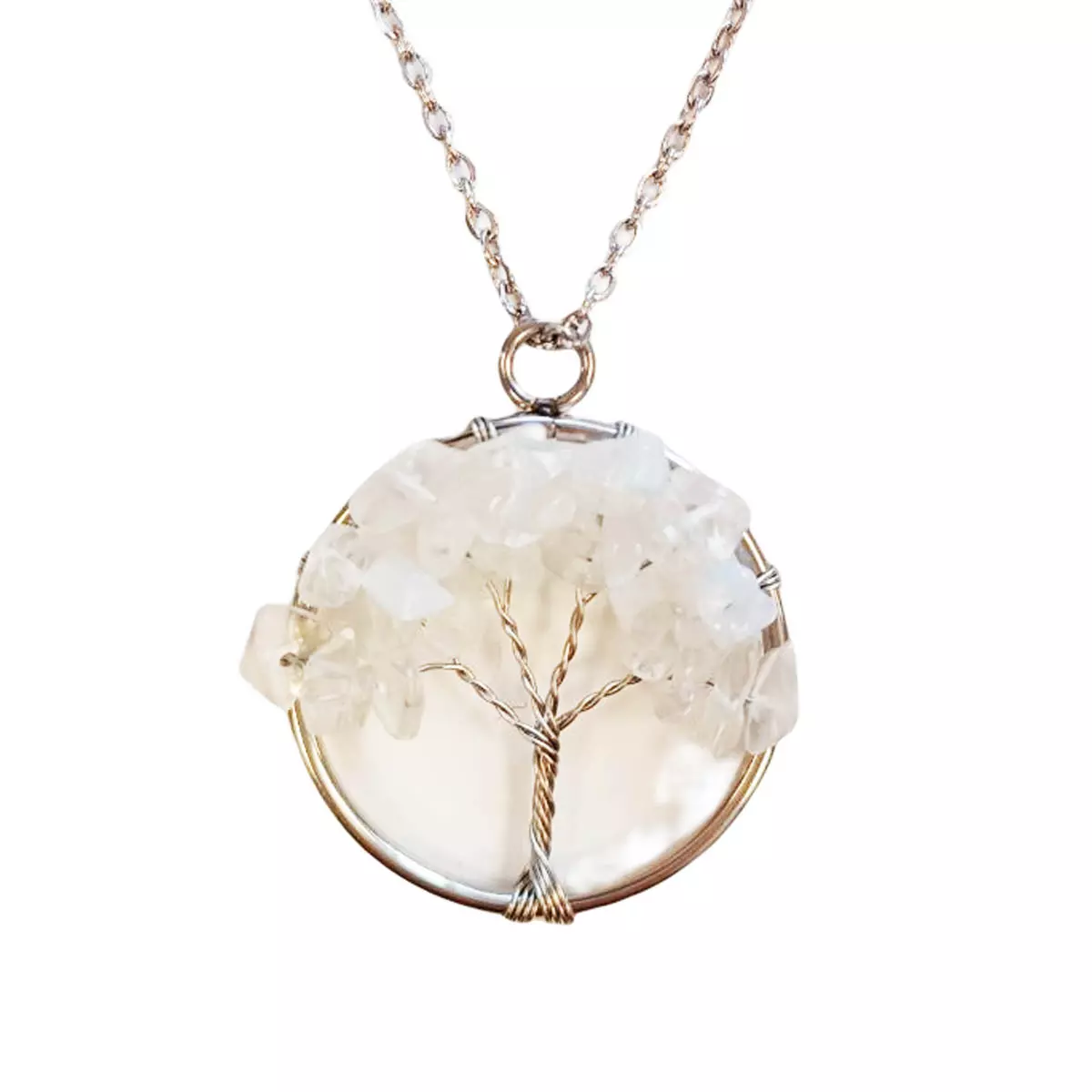 les trésors de lily Collier acier 'Arbre de Vie' opalite argenté 30 mm [R9168]