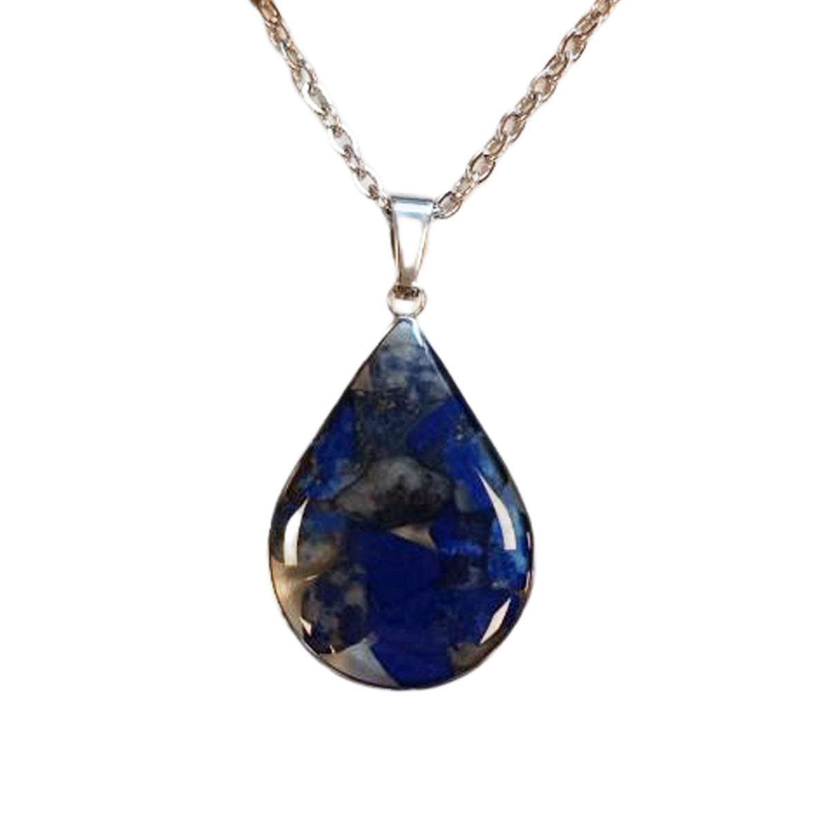 Collier acier \'Mineralia\' lapis lazuli argenté - 23x17 mm - [R9172]