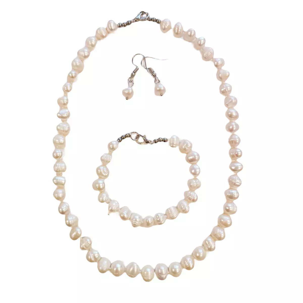 les trésors de lily Parure de perles 'Beauté BIWA' blanc argenté 3 pièces 7 mm [R9216]