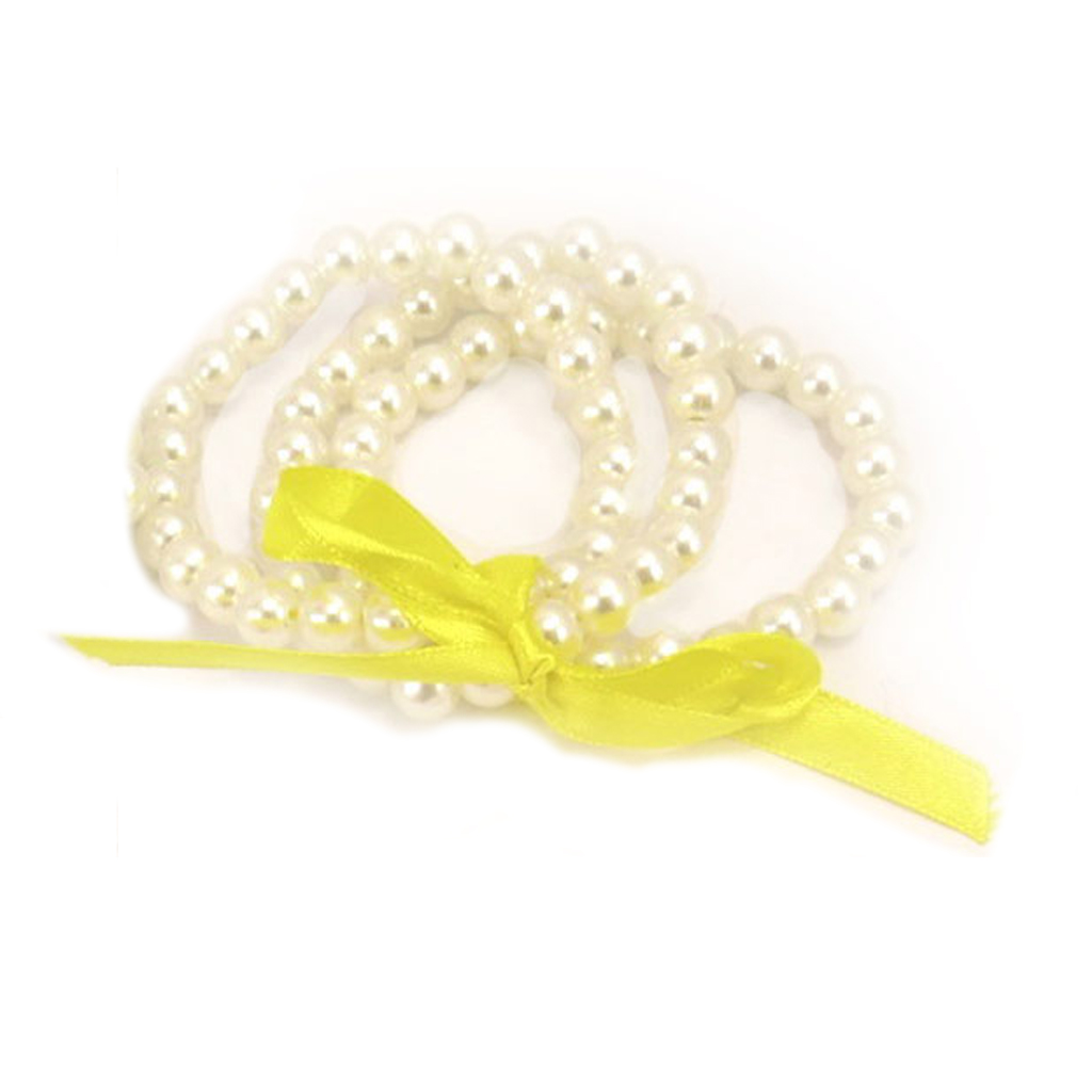 Bracelet de perles \'Sissi\' blanc jaune - 3 rangs, 8 mm - [R9367]