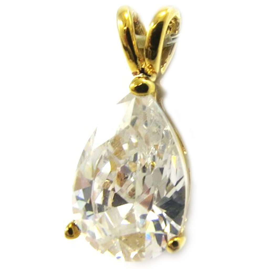 Pendentif Plaqué Or \'Goutte Cristalline\' blanc doré - 9x13 mm - [A3222]
