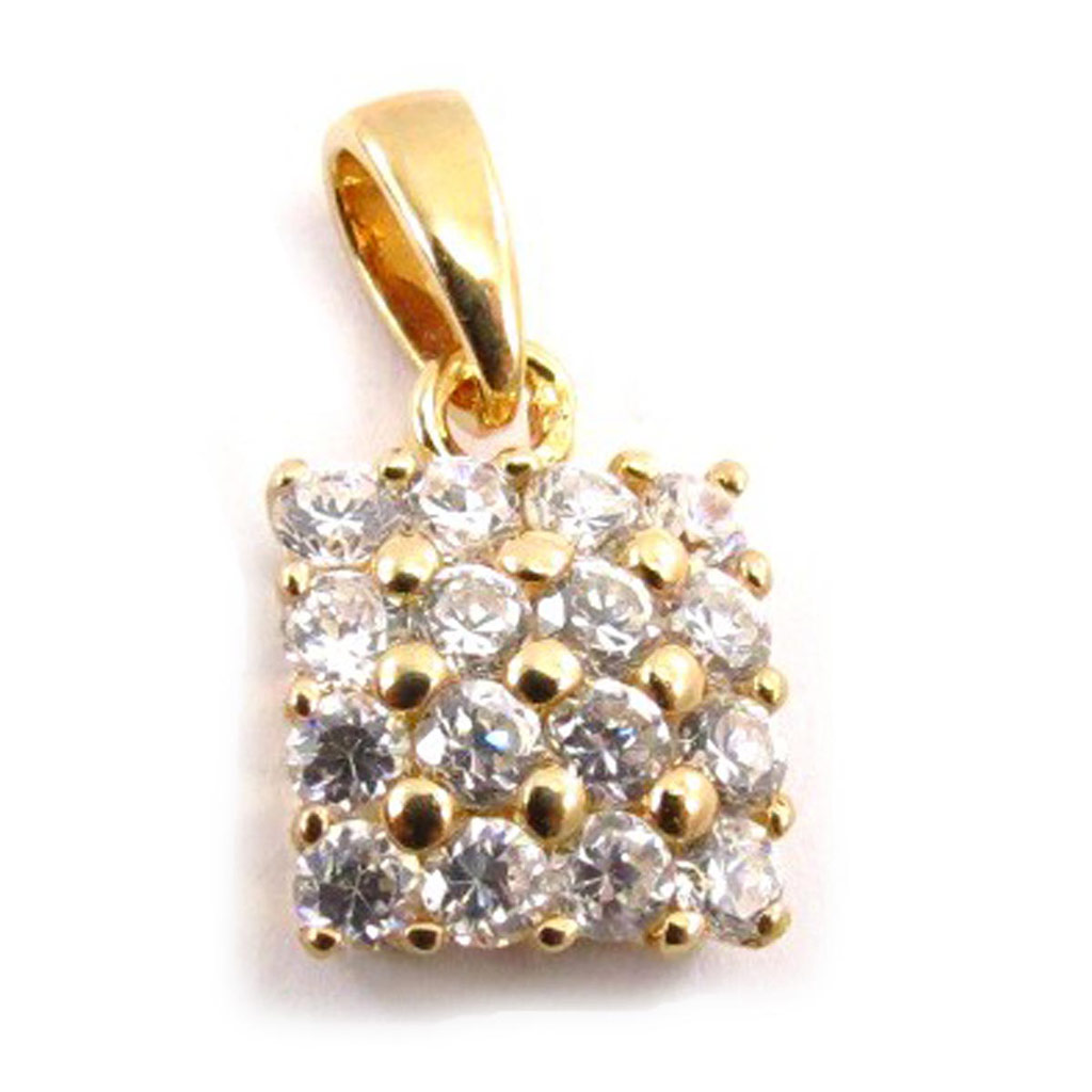 Pendentif Plaqué Or \'Pavé de Strass\' Blanc doré - 10x10 mm - [C5640]