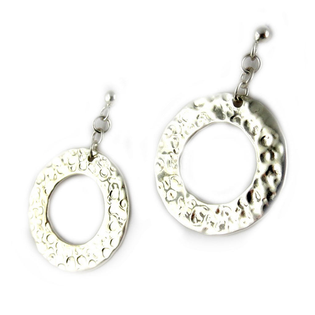 Boucles Argent \'Auréoles Martelées\' argenté (martelé) - 27x40 mm - [C5667]