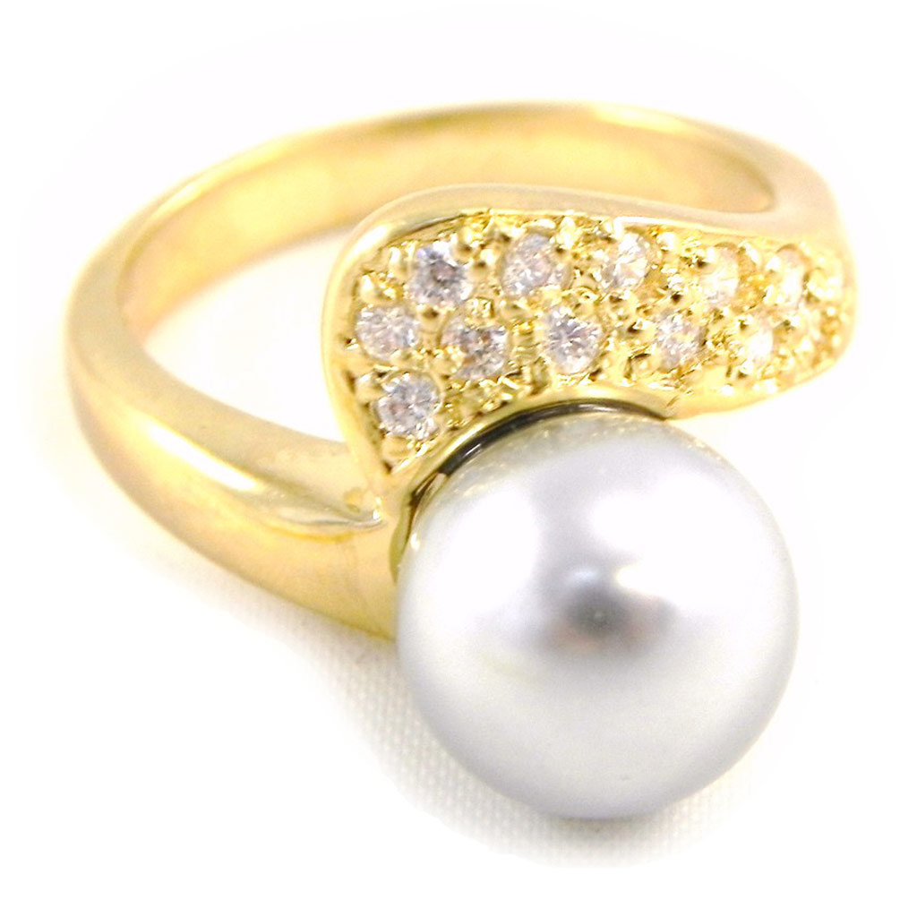 Bague Plaqué Or  \'Catherine\' blanc doré - 14 mm - [C6856]