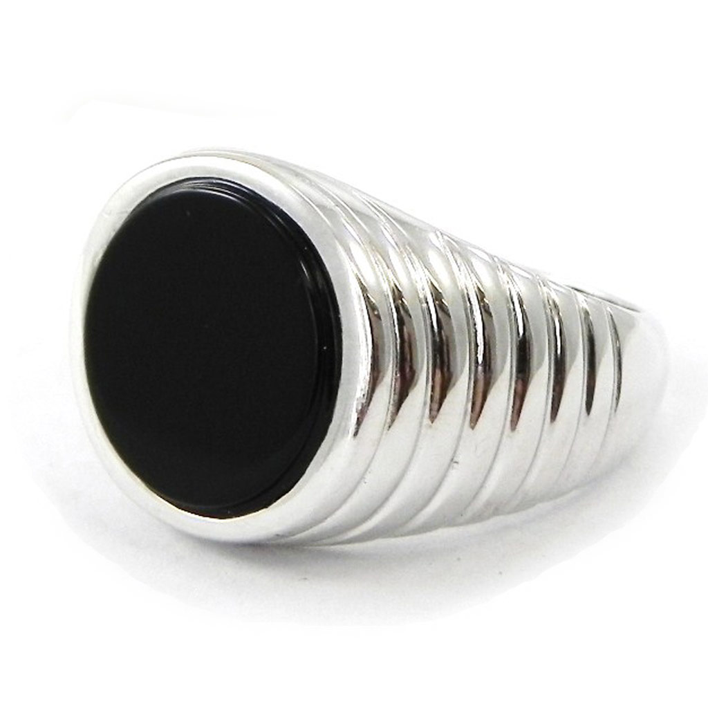 Bague Homme Argent \'King\' noir argenté - 14 mm - [C6871]