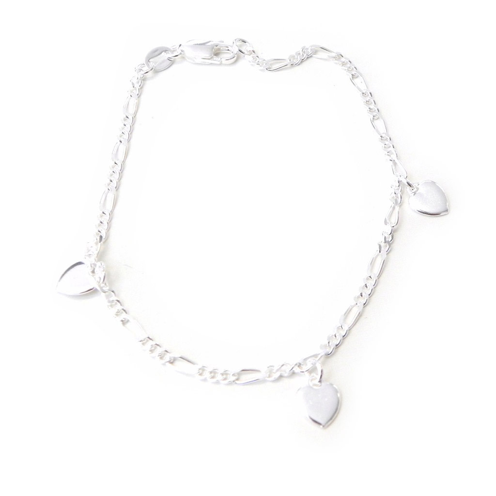 Bracelet Argent \'Coeurs\' argenté - 6 mm - [C9372]
