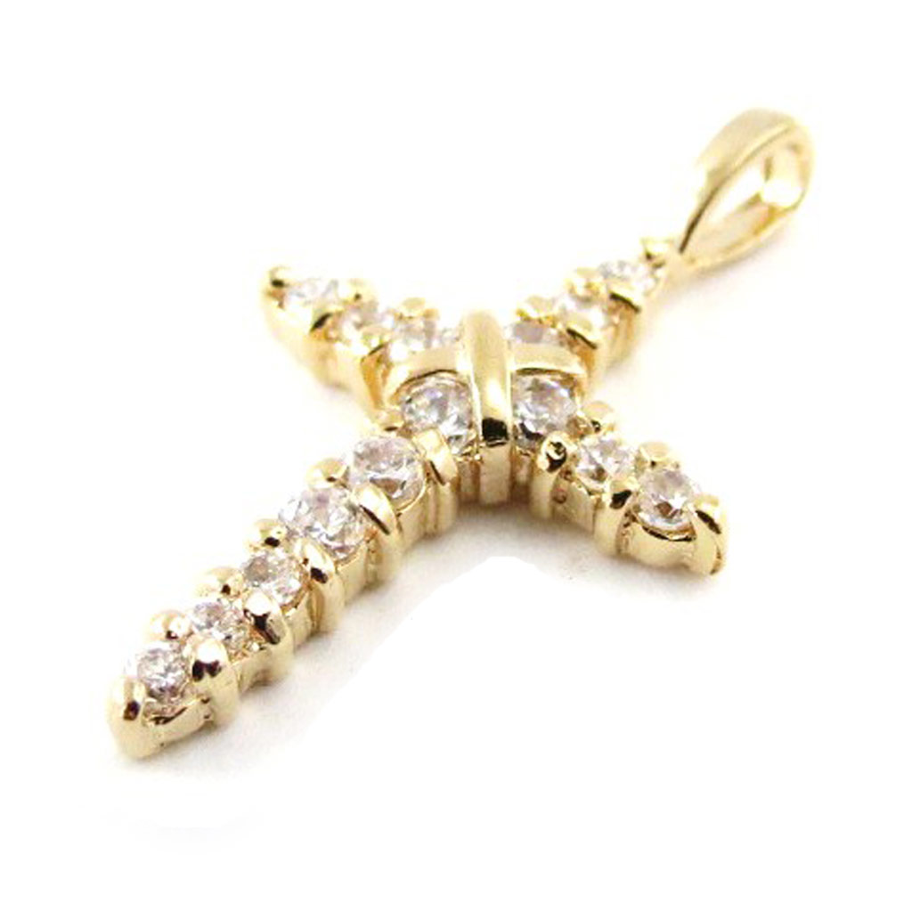 Pendentif Plaqué Or \'Croix Pureté\' Blanc doré - 16x23 mm - [D3296]